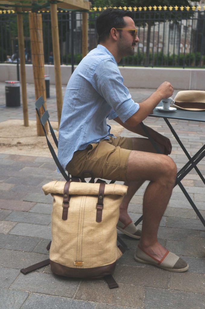 Sac à dos roll top en toile cirée et cuir