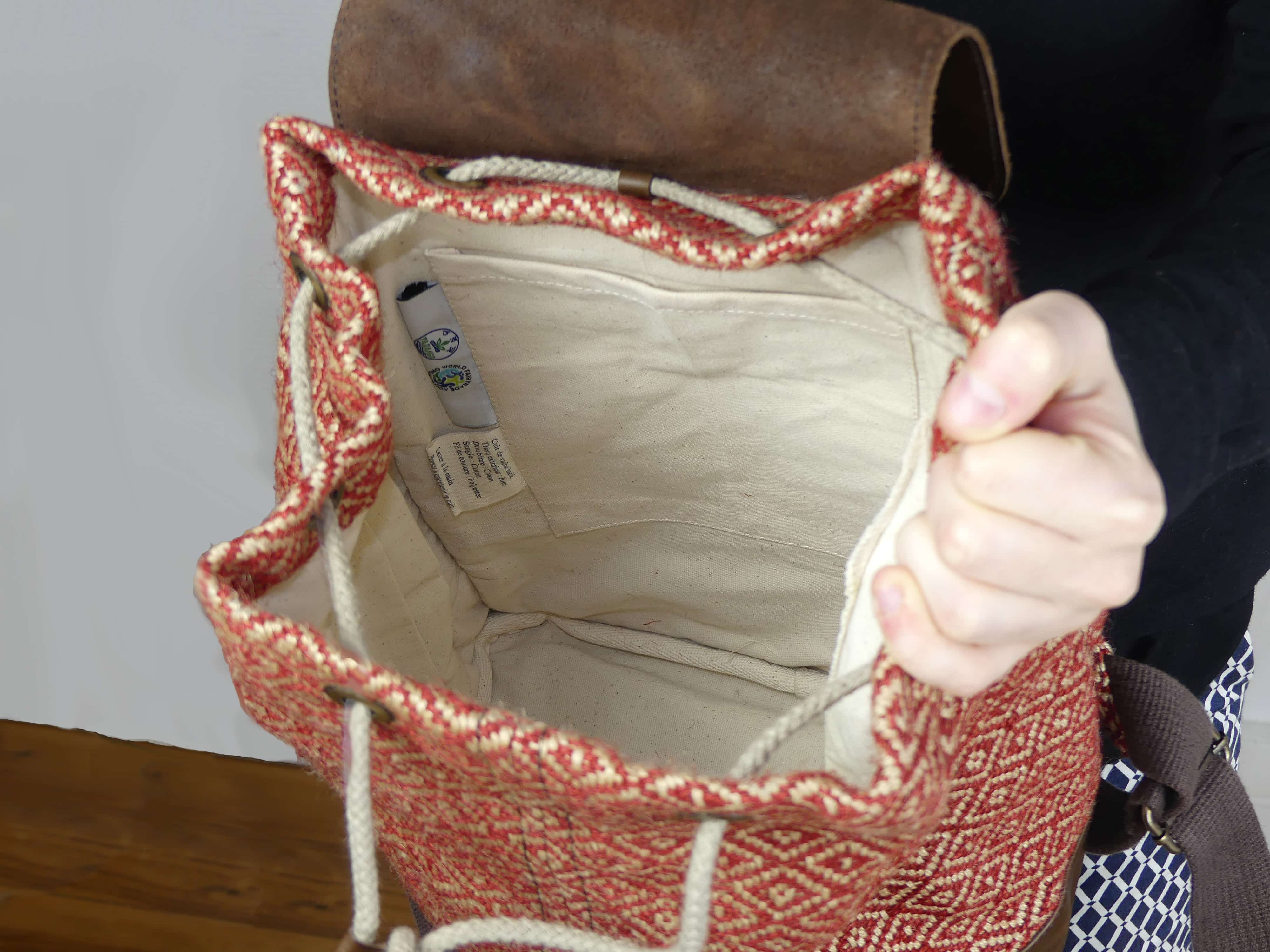 Sac à dos femme en toile de jute et cuir fait-main - potla - Bhallot