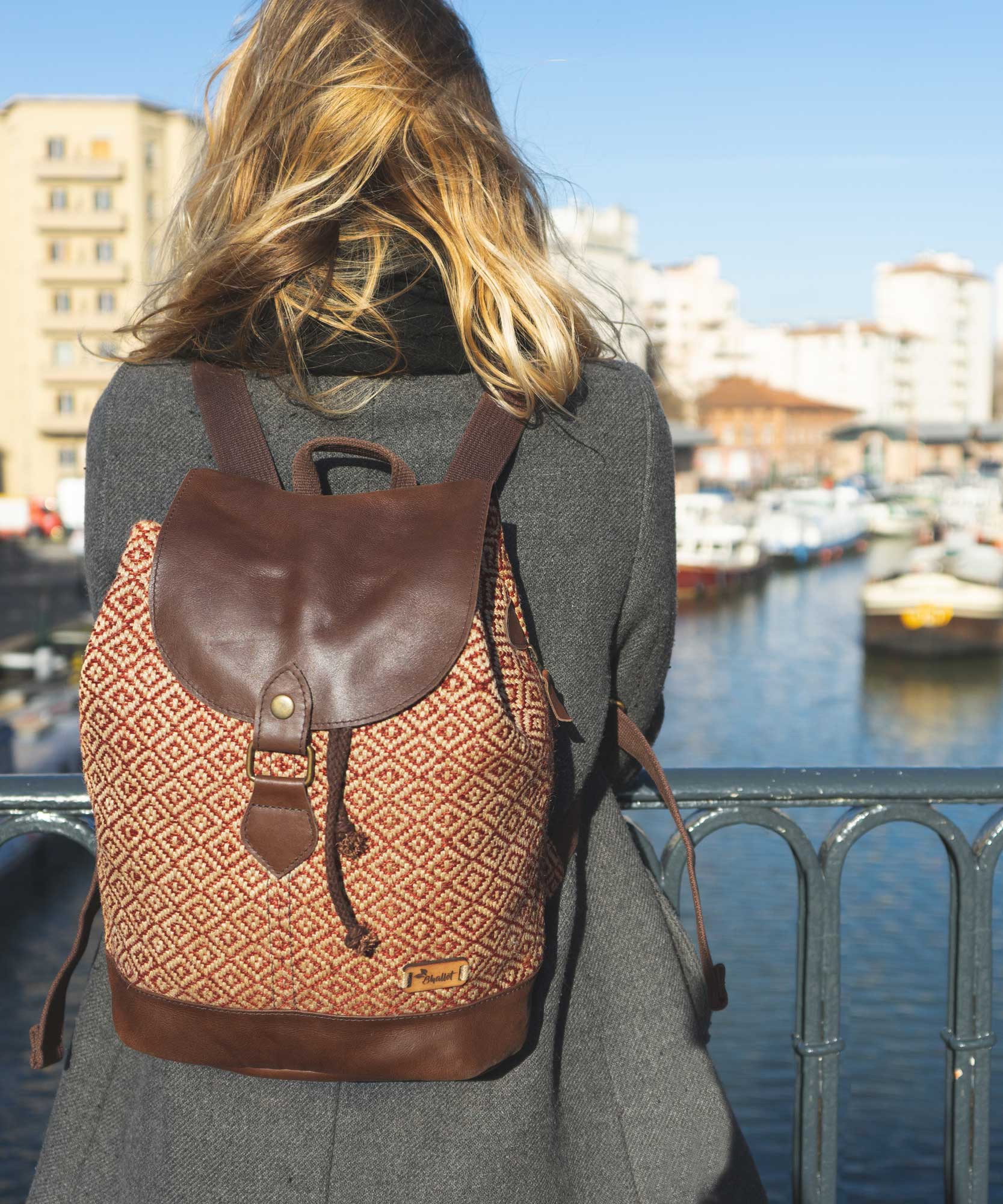 Sac à dos femme en toile de jute et cuir fait-main - POTLA - Bhallot