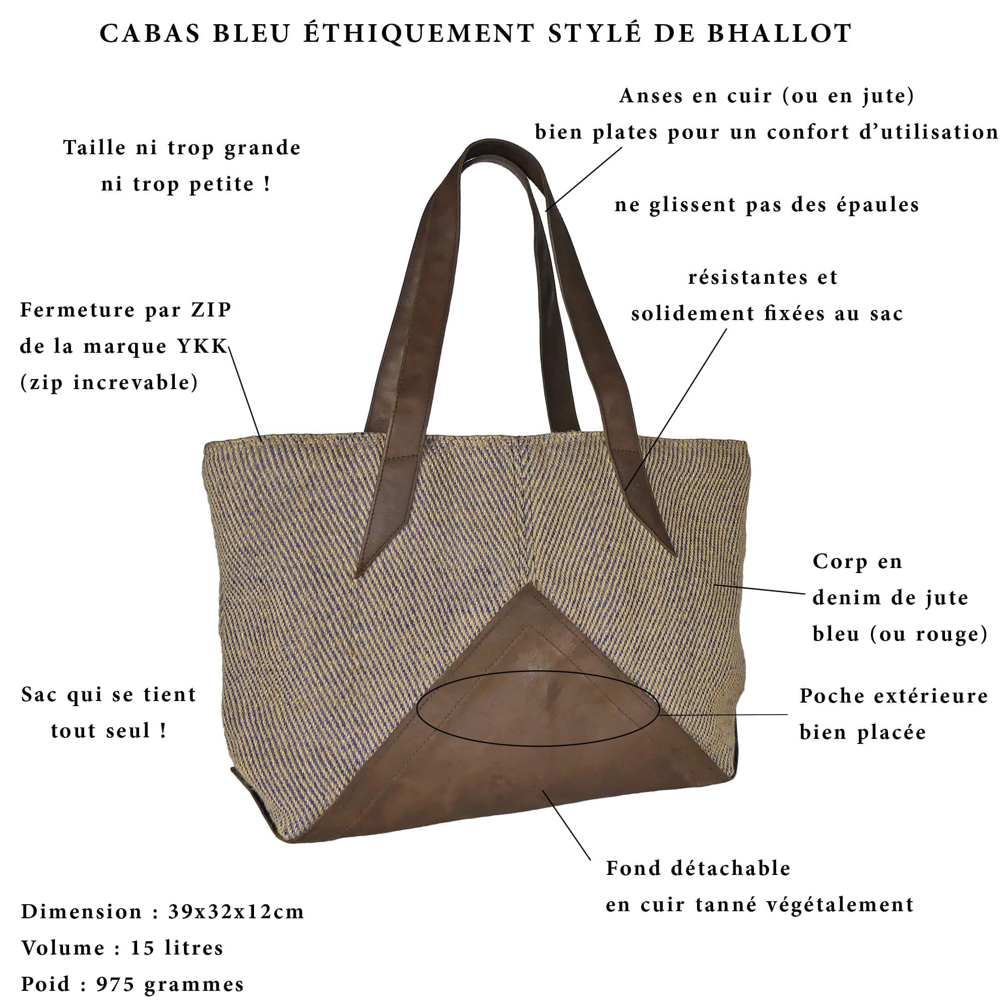 Sac à dos femme en toile de jute et cuir fait-main - POTLA - Bhallot