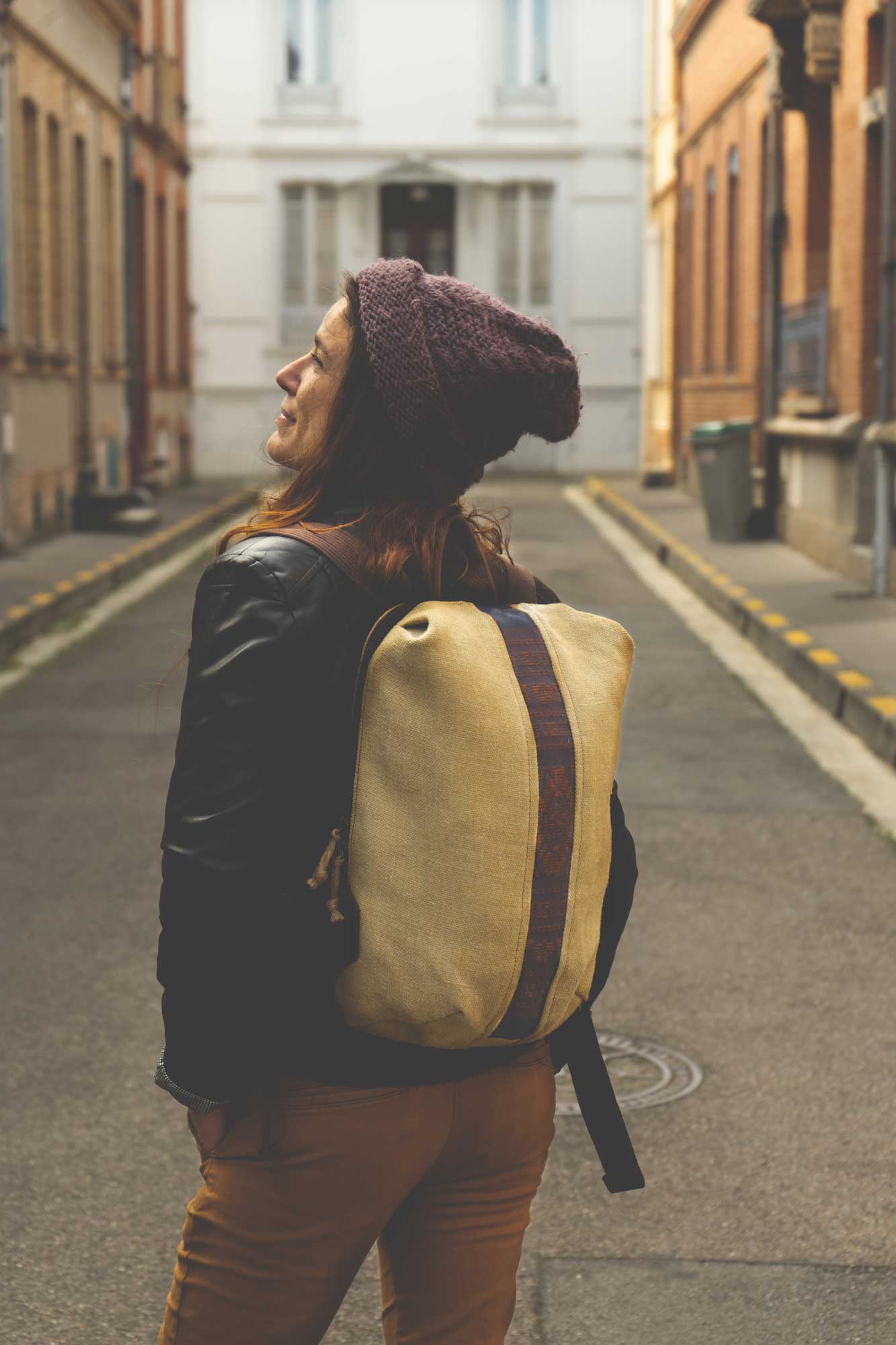 Sac à dos femme en toile de jute et cuir fait-main - POTLA - Bhallot