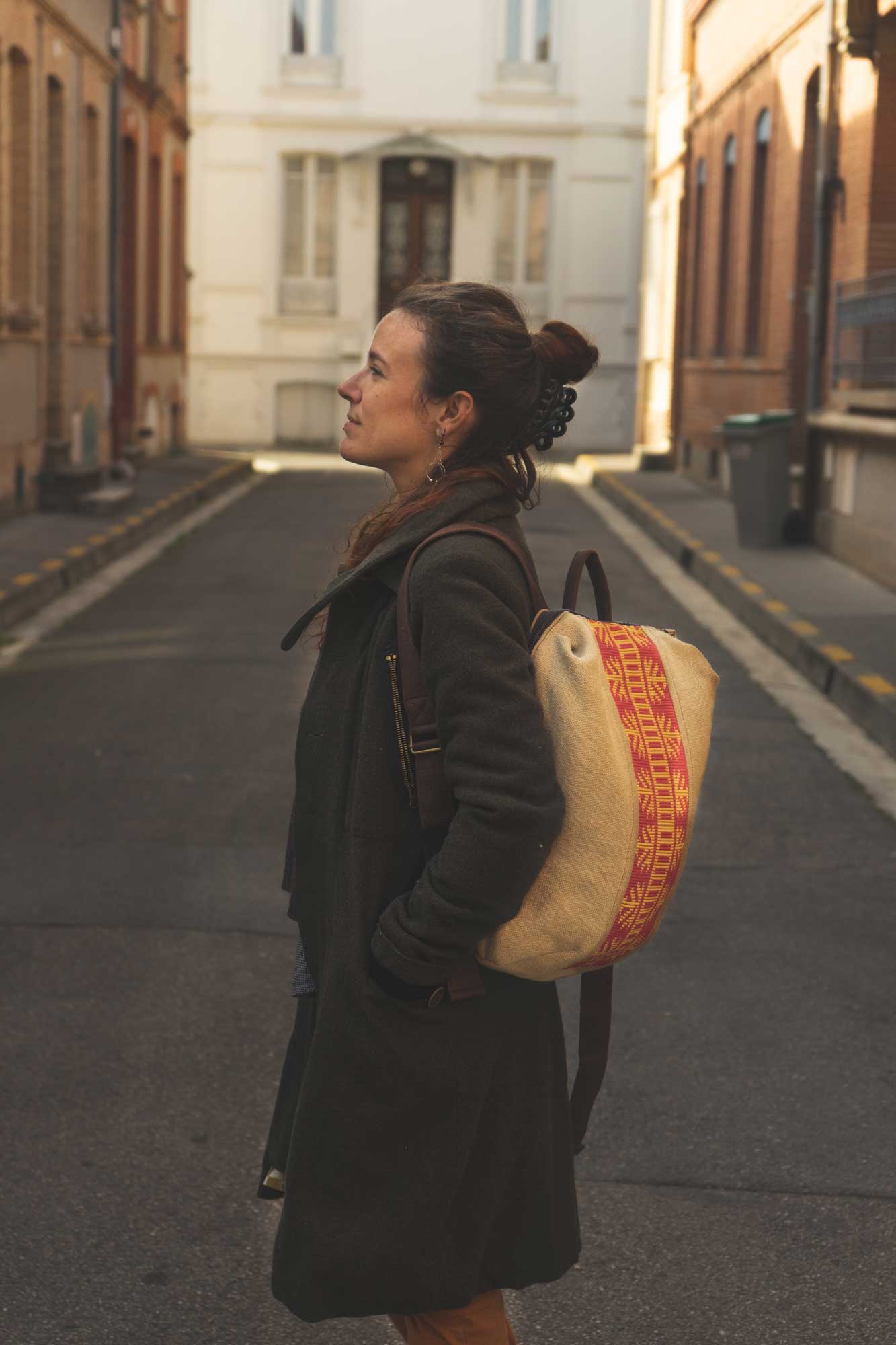 Sac à dos femme en toile de jute et cuir fait-main - POTLA - Bhallot