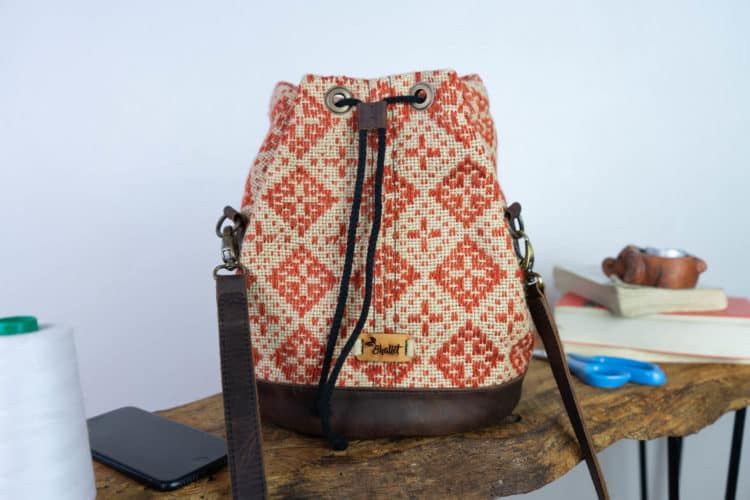 Sac seau en jute et cuir - Patcha - Bhallot