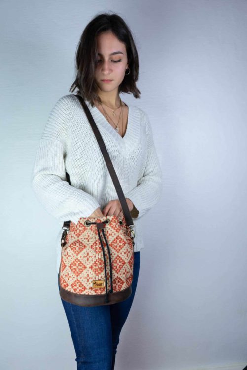 Sac seau rouge Jamdani - PATCHA