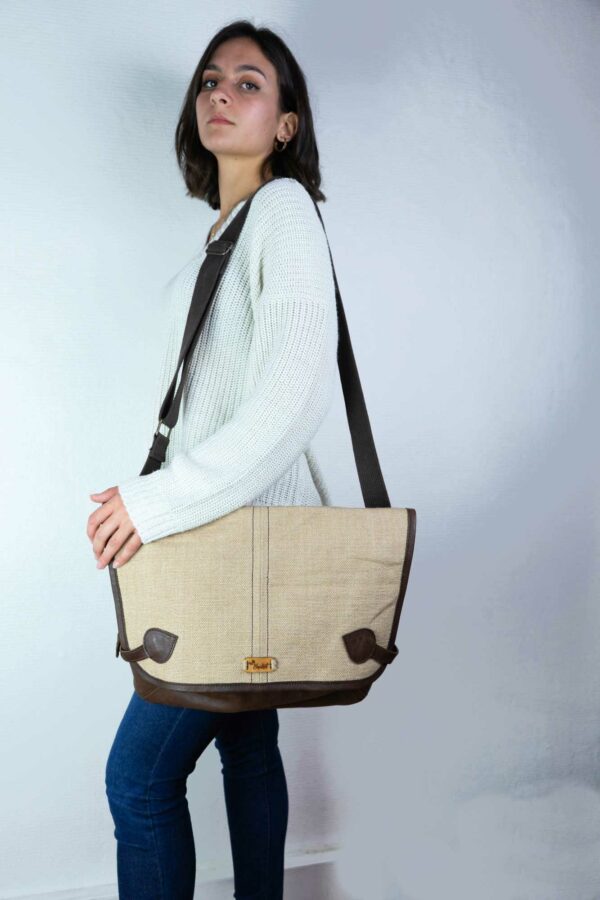 Sacoche Messenger en jute & cuir