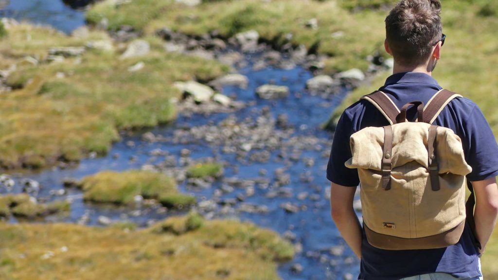 Sac à dos rroll top en toile de jute cirée et cuir Bhallot