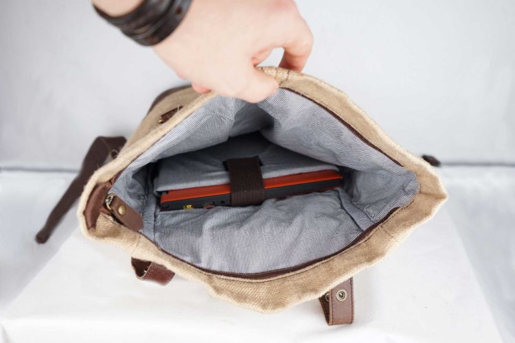 Intérieur sac à dos en jute ciré et cuir - Mini bosta - Bhallot