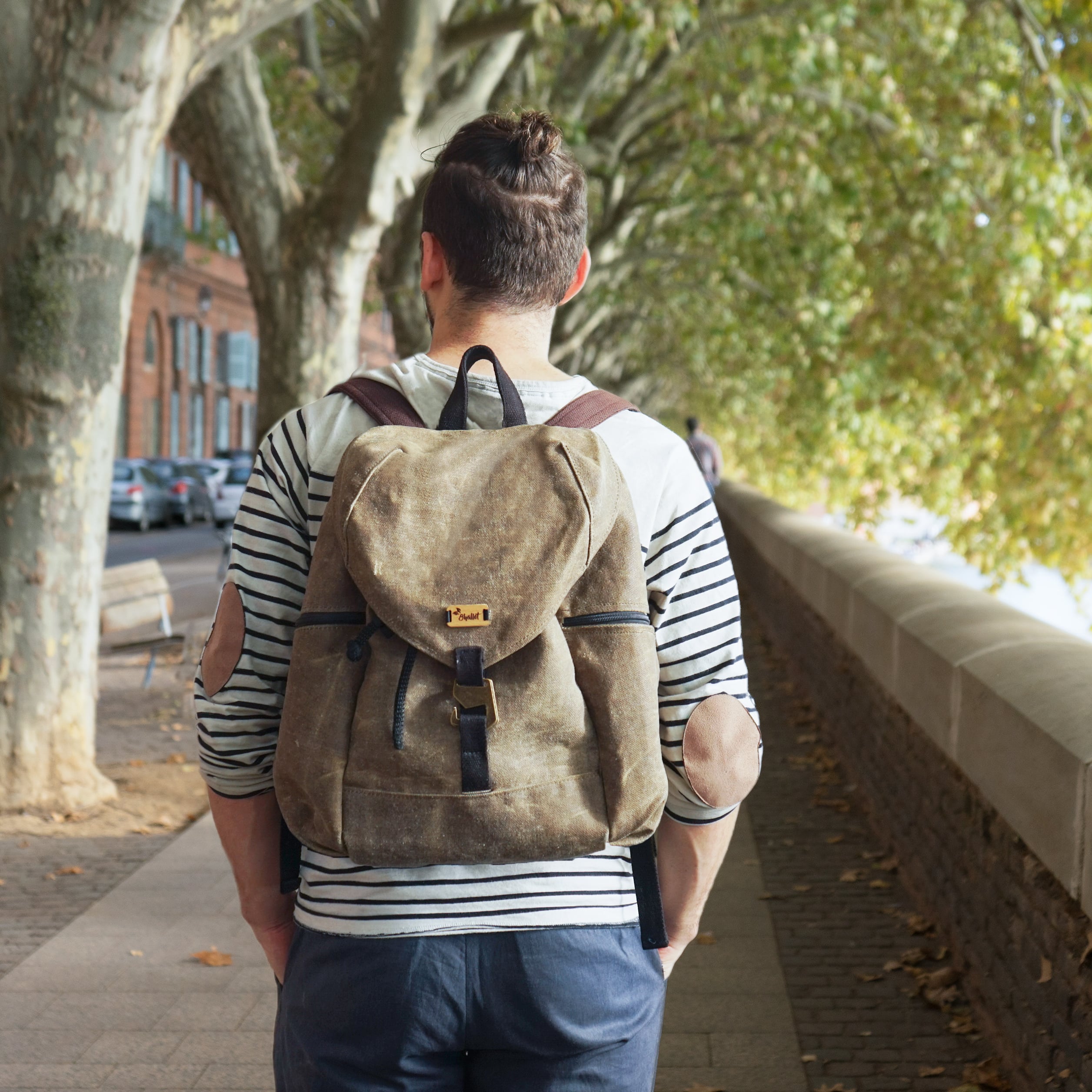 Sac à Dos Homme - Toile Marine et Cuir