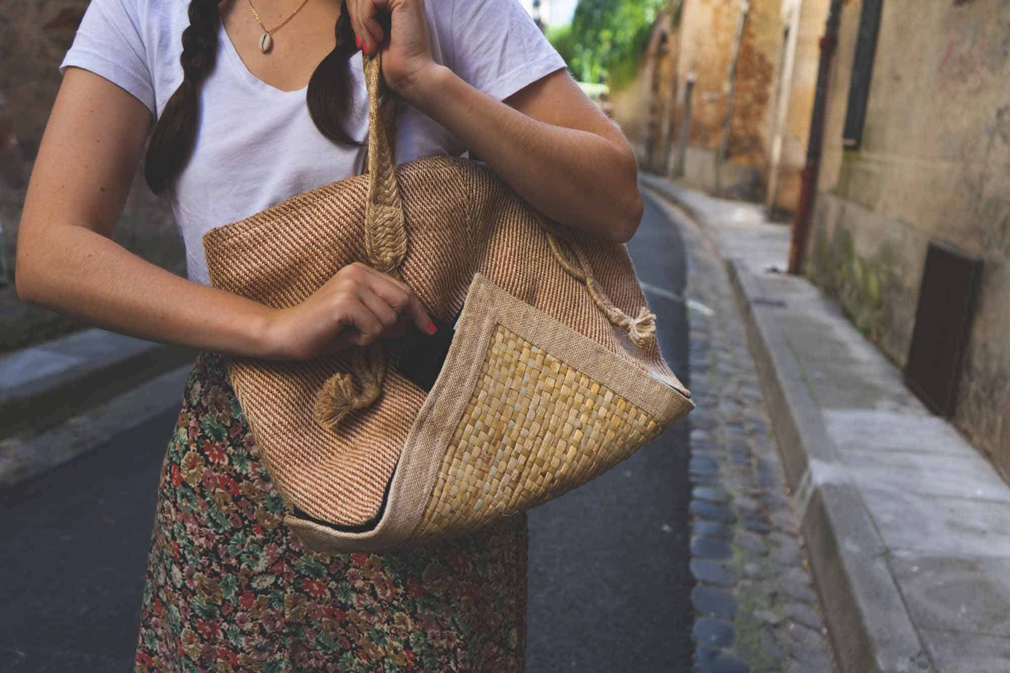 sac à main fond végétal détachable avec poche extérieur