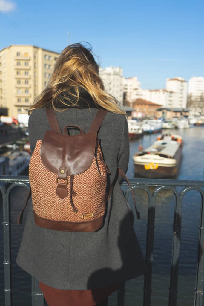 Sac à dos femme en toile de jute et cuir fait-main - POTLA - Bhallot