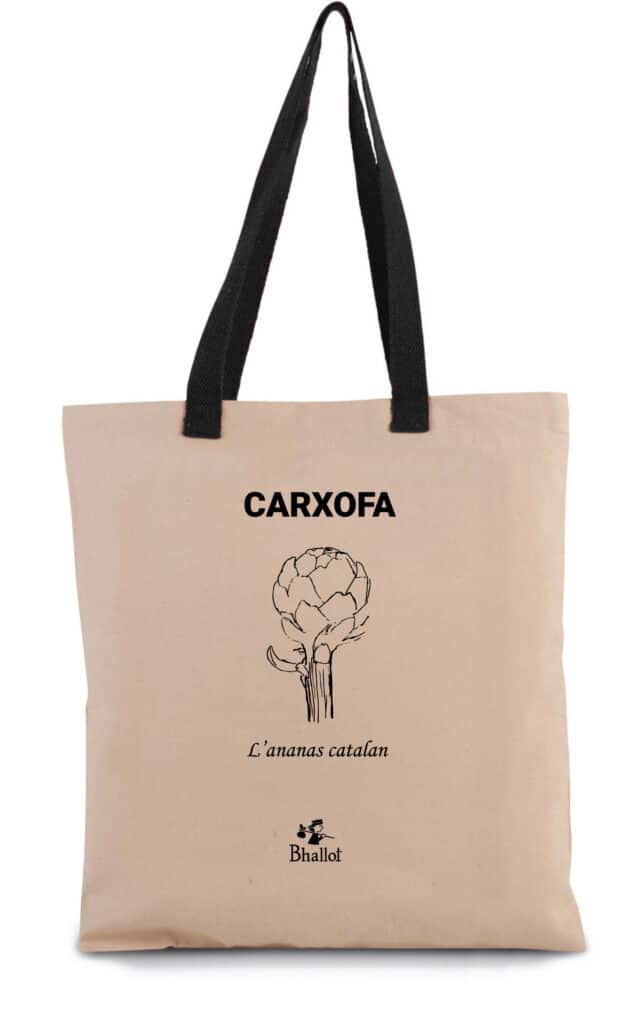 sac tote bag en coton et anse noir avec dessin d'un artichaut catalan