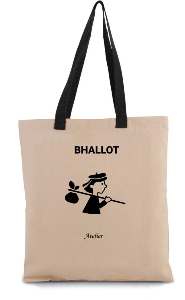 sac tote bag en coton et anse noir avec dessin bhallot