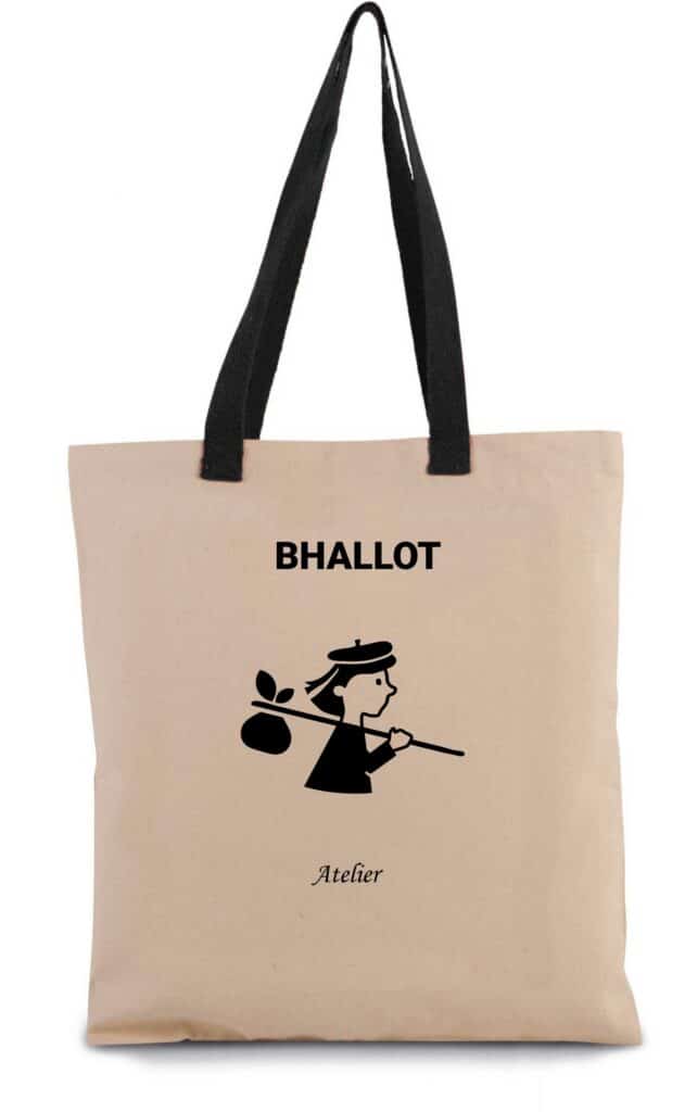 sac tote bag en coton et anse noir avec dessin bhallot