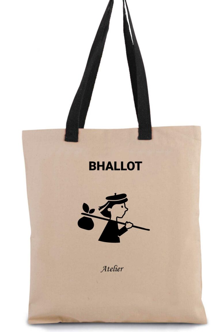 sac tote bag en coton et anse noir avec dessin bhallot