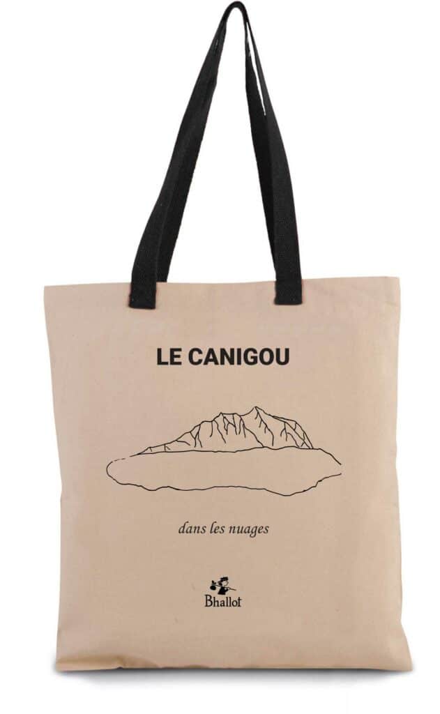 sac tote bag en coton et anse noir avec dessin du canigou